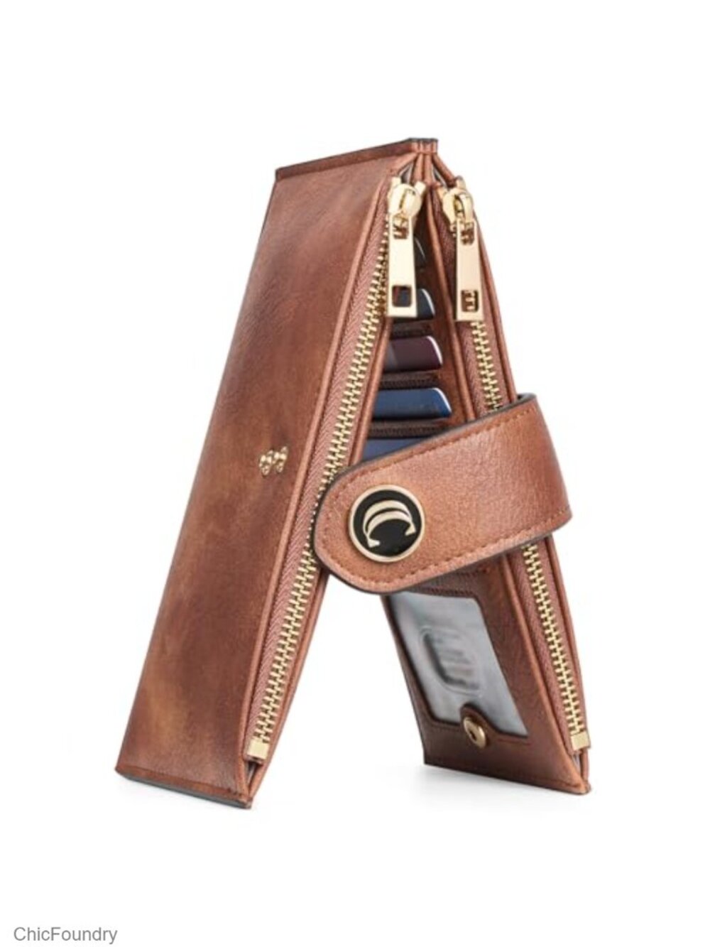 Vegan Leather RFID Blocking Bifold Wallet Credit Card Holder Zipper Pocket